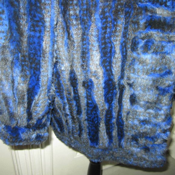 OOAK blue & black rabbit fur jacket with hood